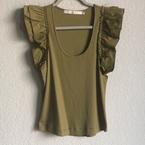 Marie Oliver Anna Top Moss Green Ruffle Sleeve Tank Pima Cotton Small